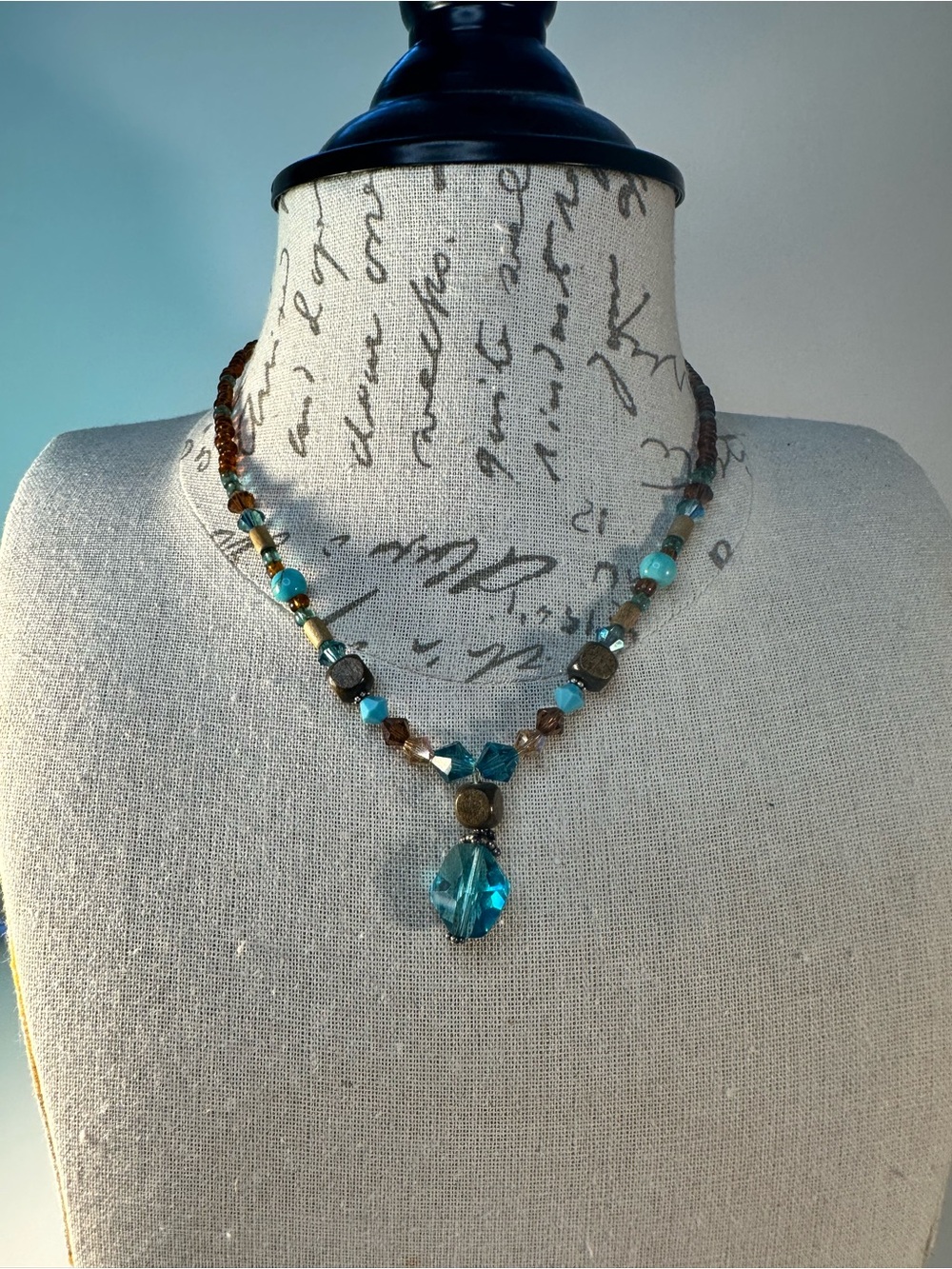 Turquoise Crystal Beaded Pendant Necklace - Women Jewelry